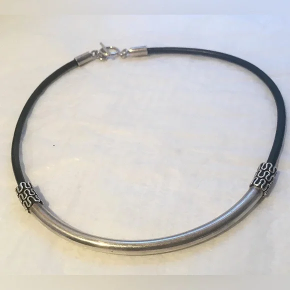 1844 vtgMexico .925 Sterling Silver Curved Band W Leather Choker Toggle Clasp